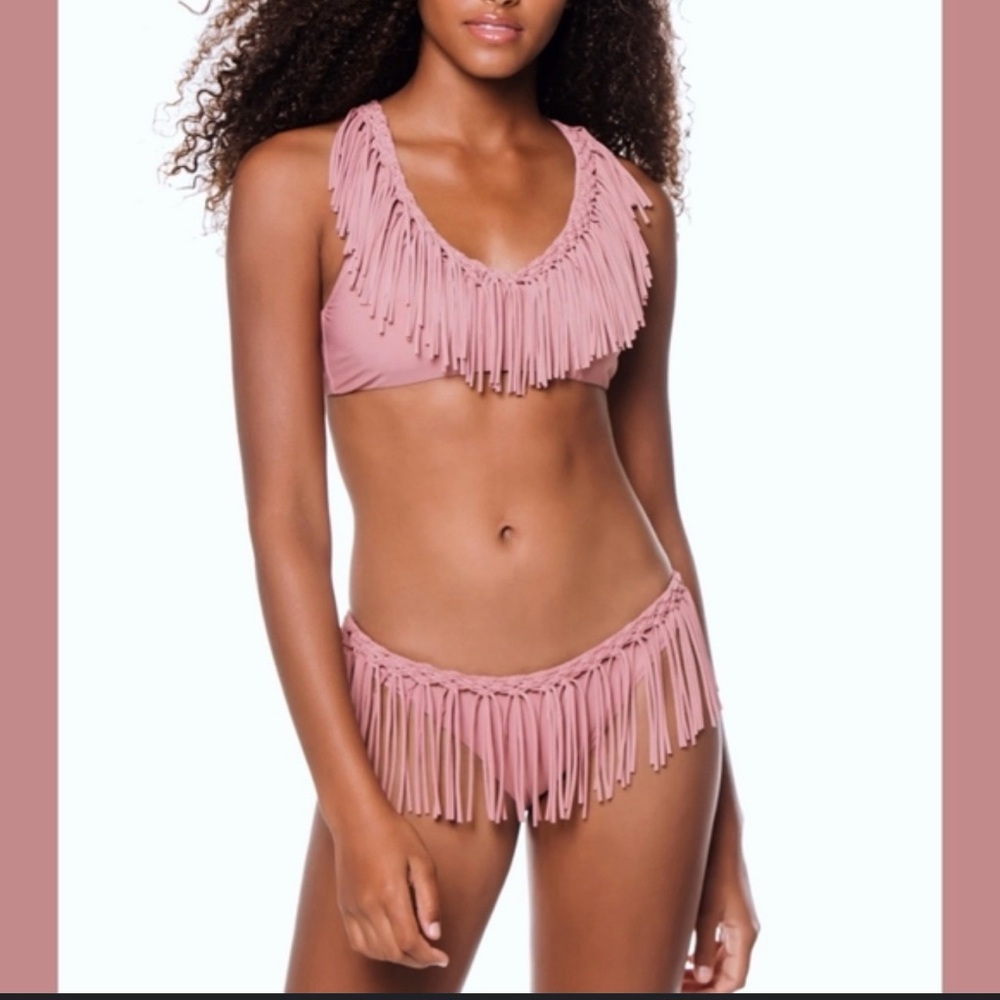 PilyQ Fringe Bikini Set in Pink